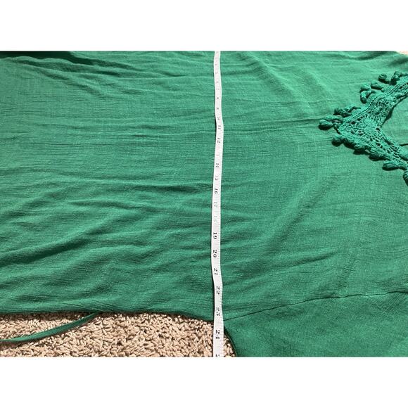 Mlle Gabrielle Green Boho Tassel Dress 2X Retro Beach Cover Up Sheer Belted  - Picture 5 of 7